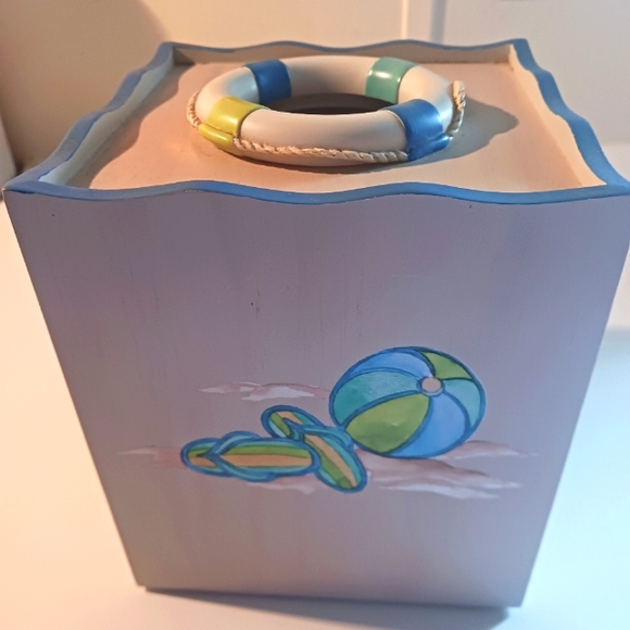 Tissue Box Handpainted Nautical Beach Island Driftwood color - Picture 2 of 8